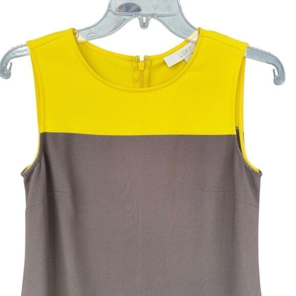 LOFT Yellow Gray Black ClorBlock Layered Mini Shift Dress Sleeveless Women Sz 2 - Picture 2 of 9